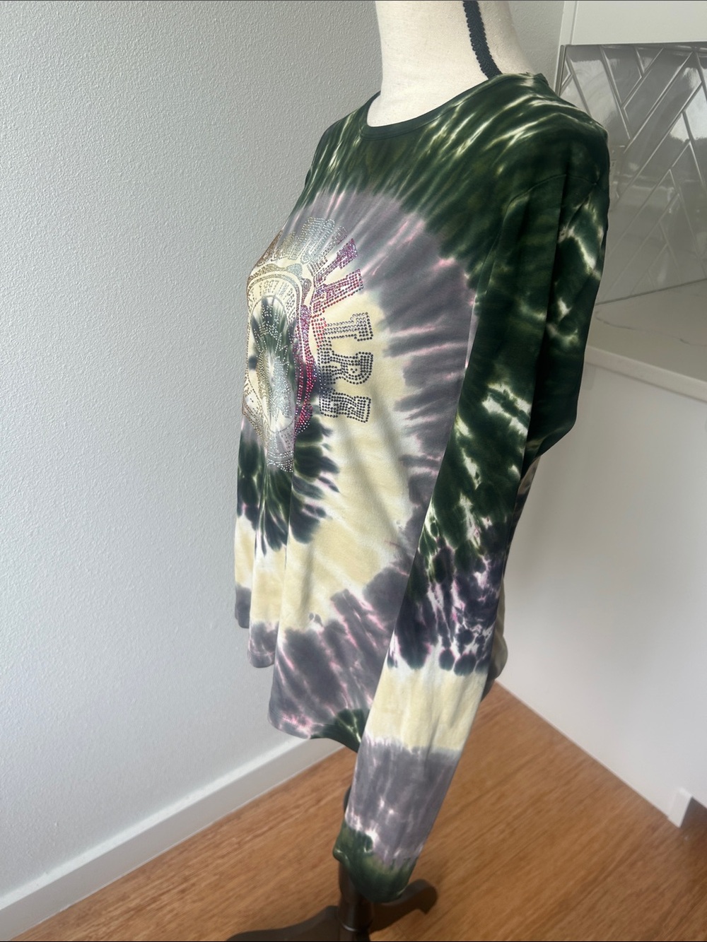 Zadig & Voltaire Tie-Dye Long Sleeve Graphic Top - Green, Cream & Purple - Picture 3 of 6